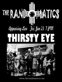 Black and white photo of the band playing at thirsty eye